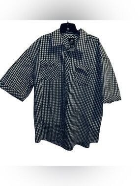 PJ Mark Men's Black and White Checked Short-Sleeve Shirt size 4XL